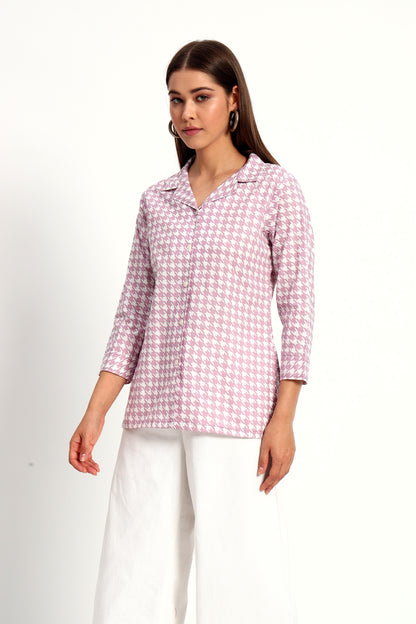 Lilac Houndstooth Lapel Collar Shirt