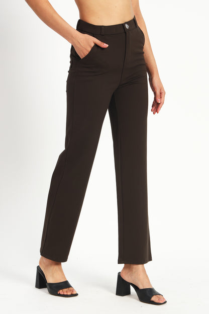 Dark Brown Straight Fit Stretch Pants