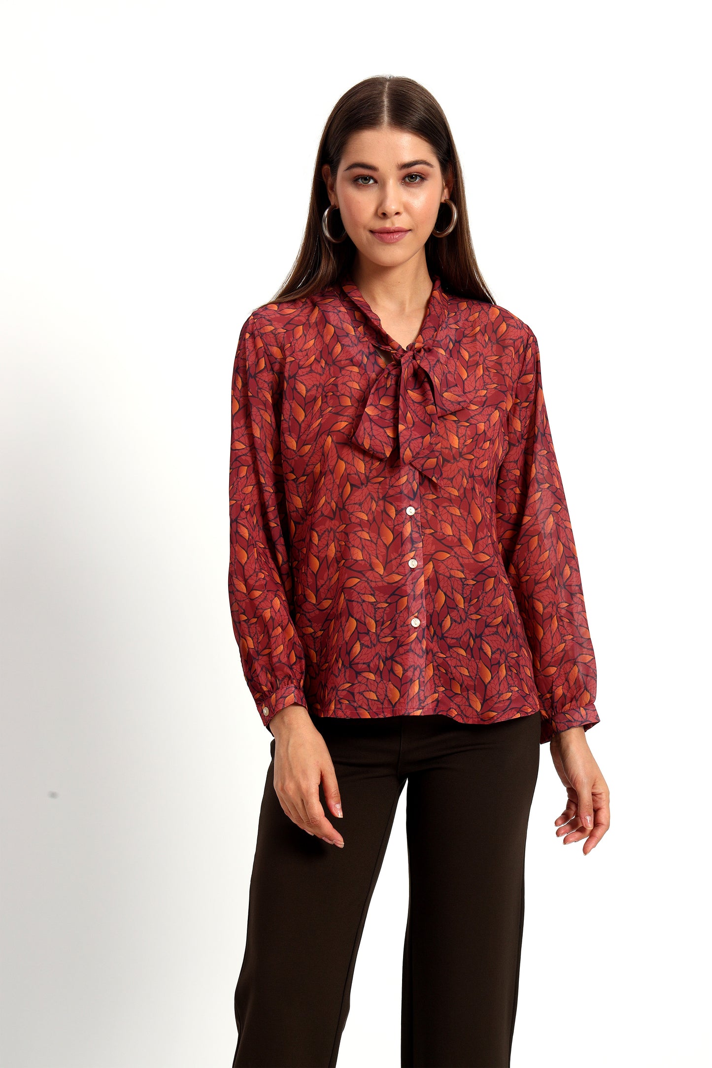 Maroon Lucent Leaf Bow Shirt