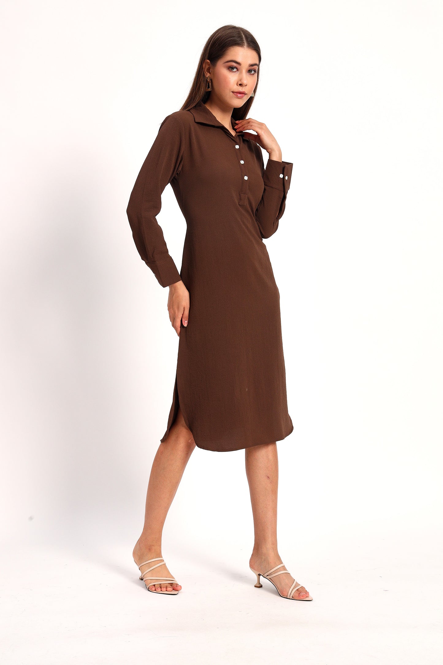 Wrinkle Brown Straight Dress