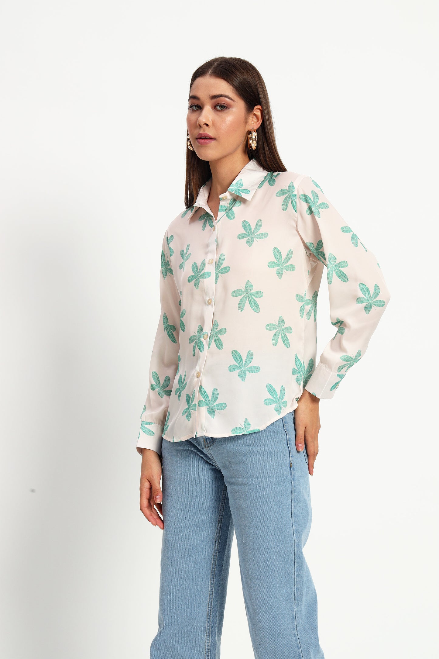 Off White Floral Print Shirt