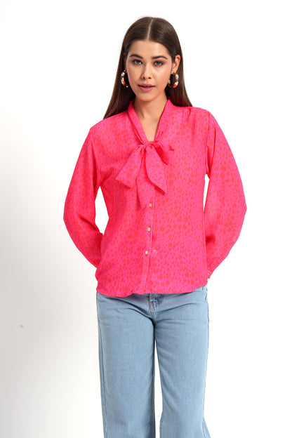 Hot Pink Animal Print Bow Shirt