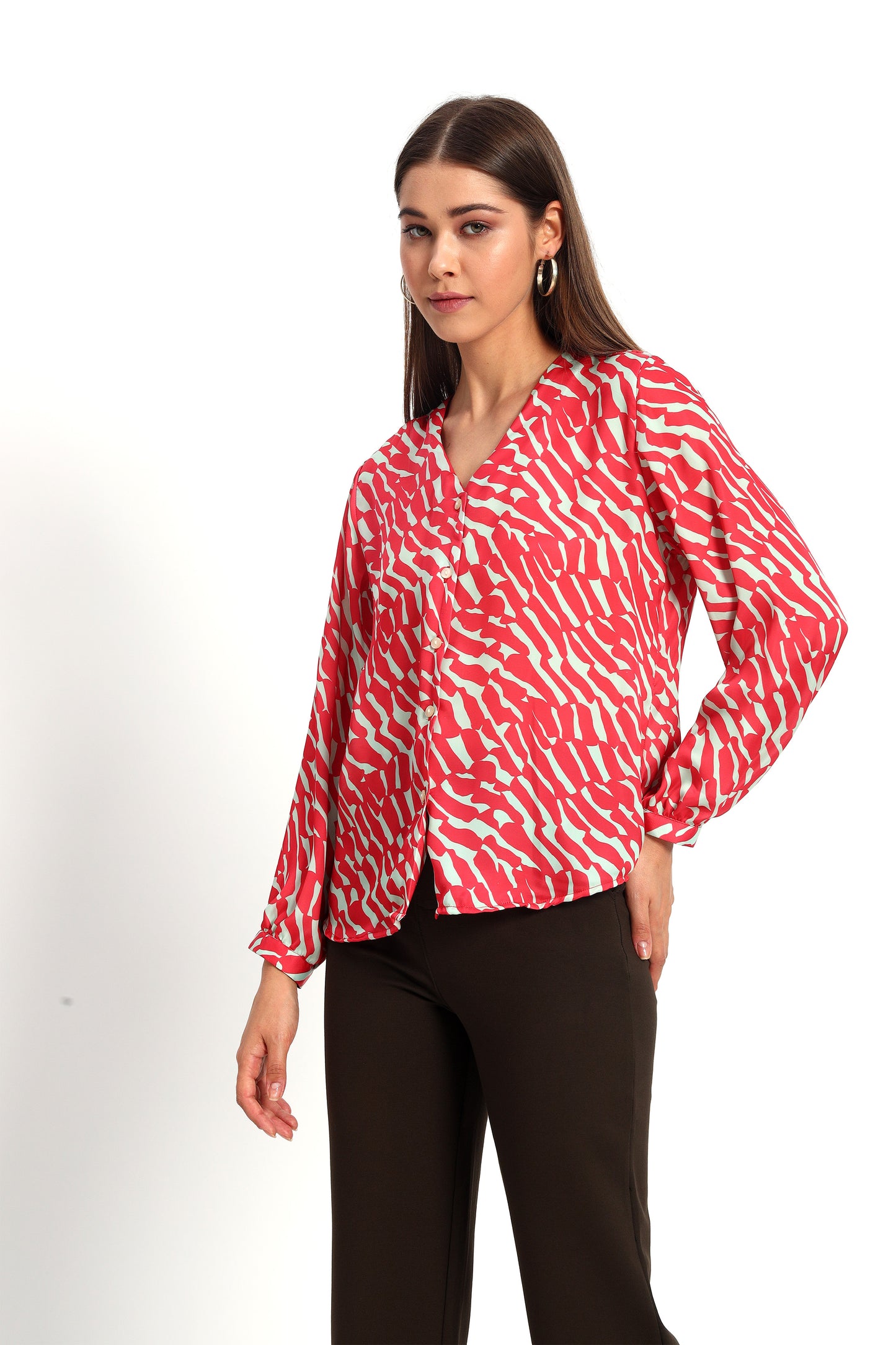 Cherry Red Wavy Print Shirt