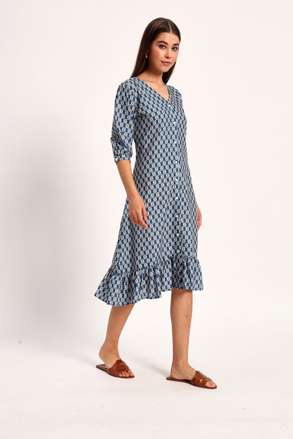 Navy Blue Printed A-line Dress