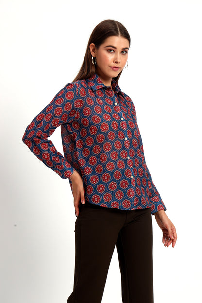 Navy Ajrak Print Shirt