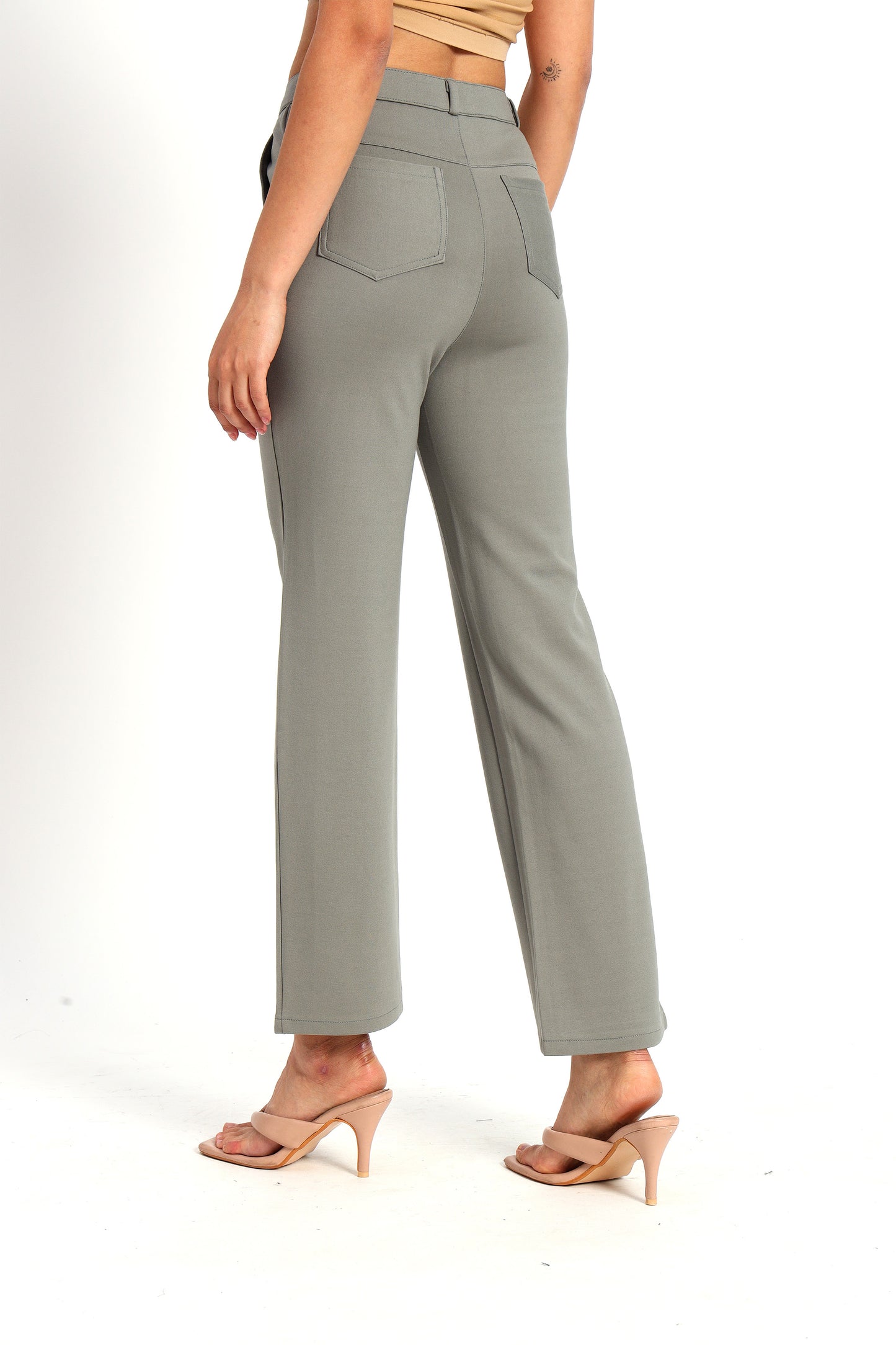 Grey Straight Fit Stretch Pants