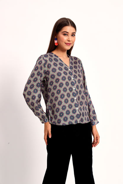 Light Olive Ajrak Print Shirt