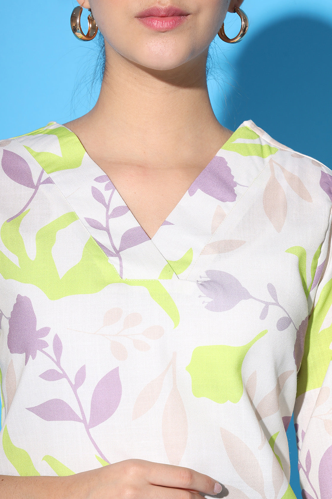 Leafy Printed Linen V-Neck Tunic