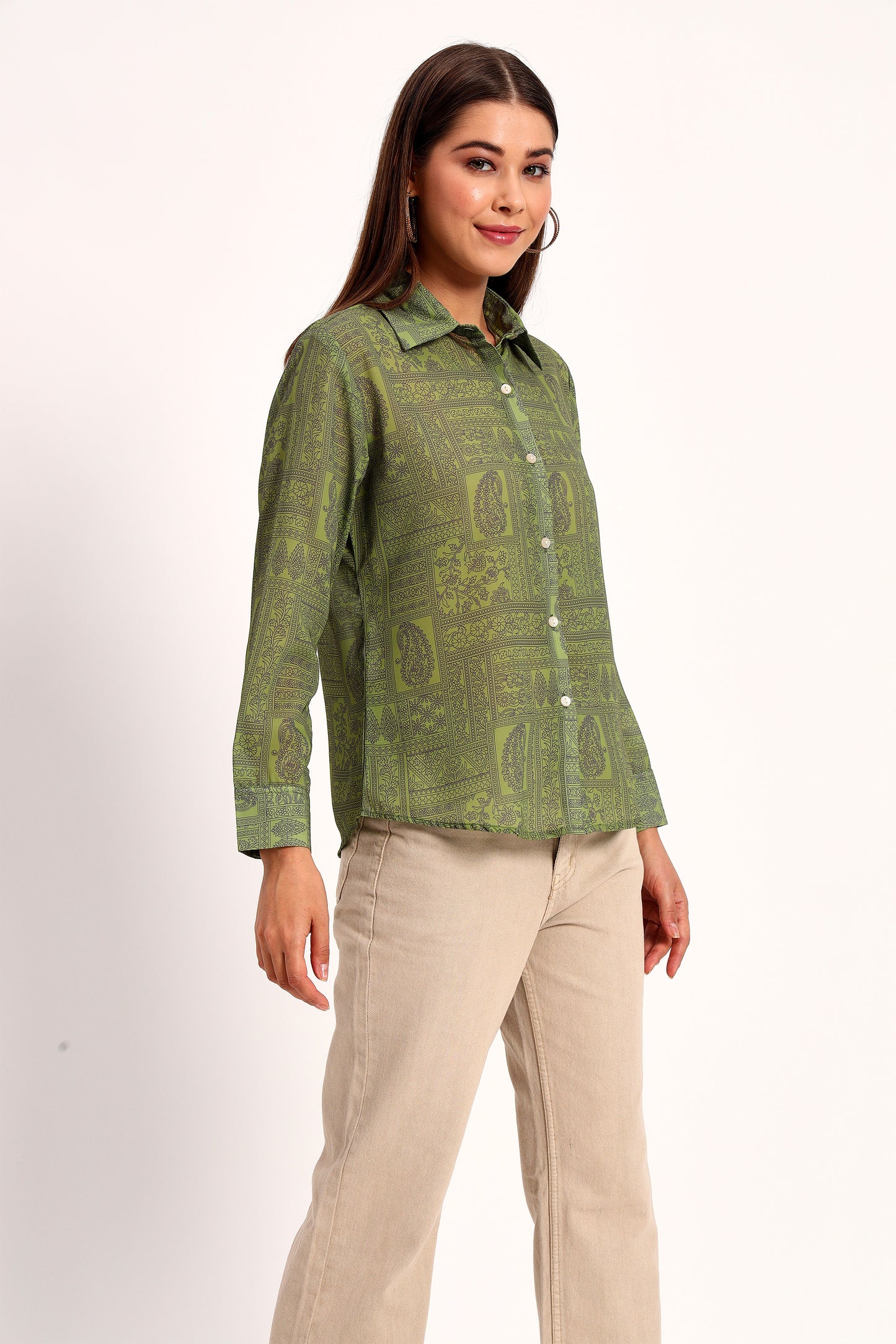 Light Olive Paisley Print Shirt