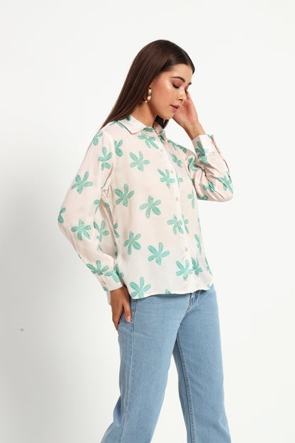 Off White Floral Print Shirt