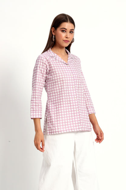 Lilac Houndstooth Lapel Collar Shirt