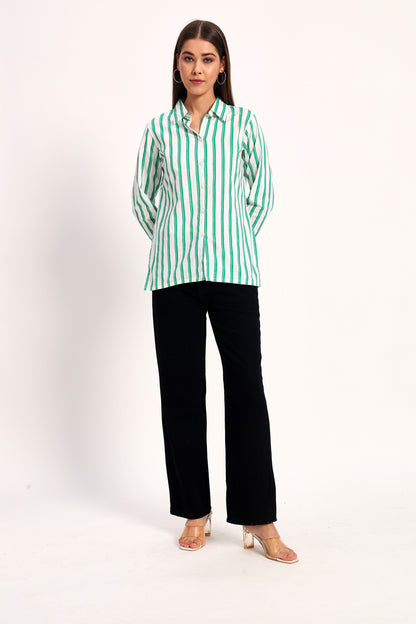 Green Striped Linen Shirt