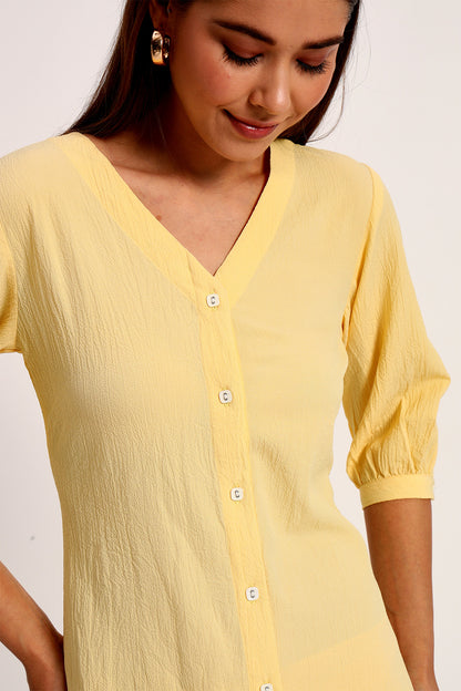 Wrinkle Yellow A-line Dress