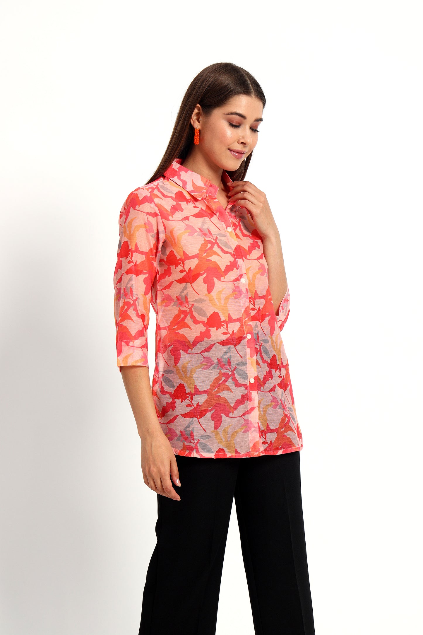 Printed Coral Chanderi Shirt