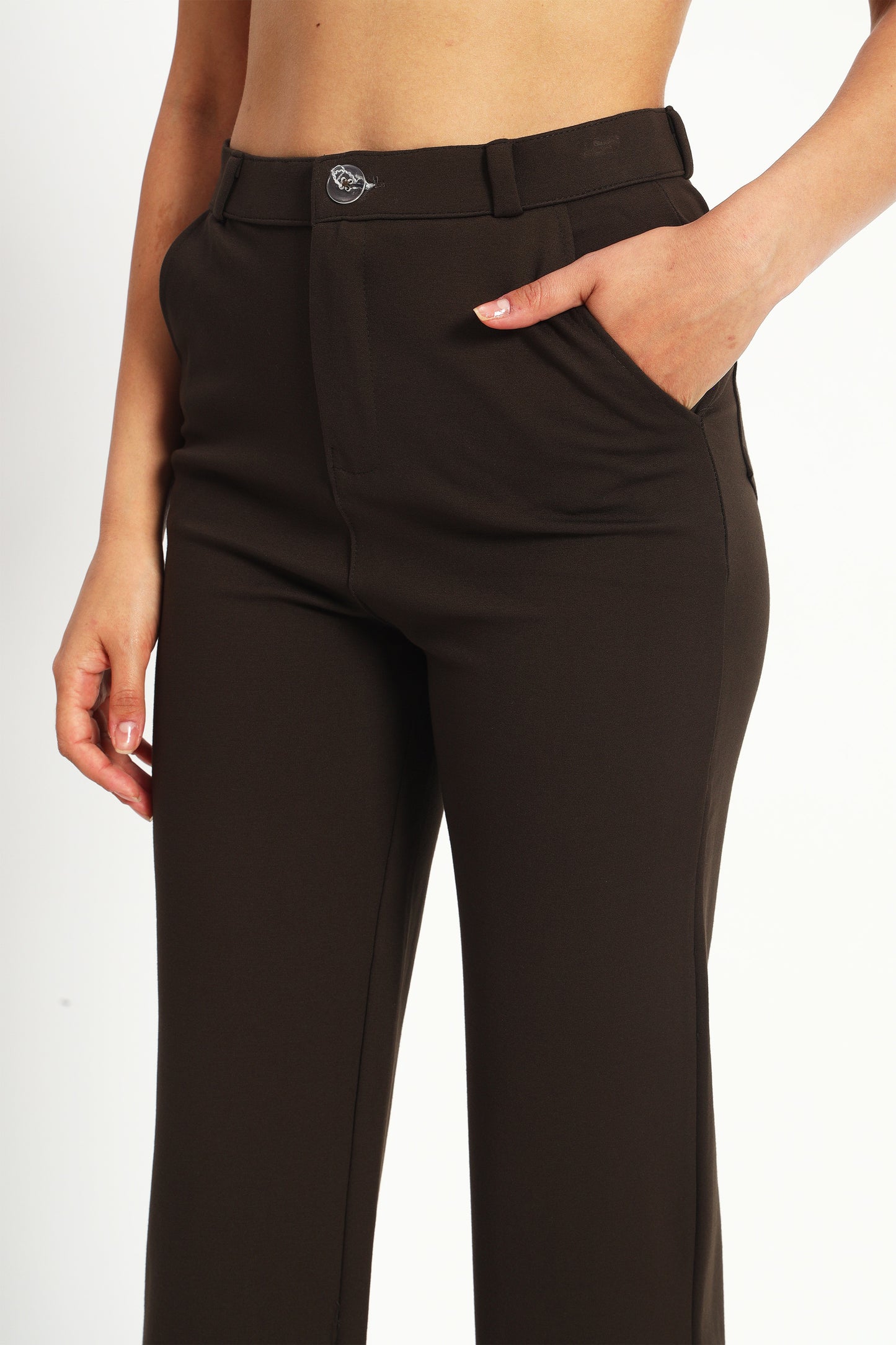 Dark Brown Straight Fit Stretch Pants