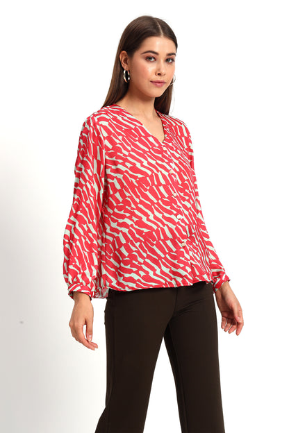 Cherry Red Wavy Print Shirt