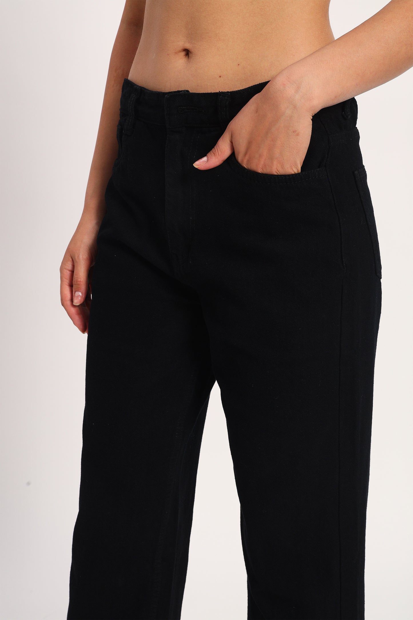 Black Straight Fit Wide Leg Jeans