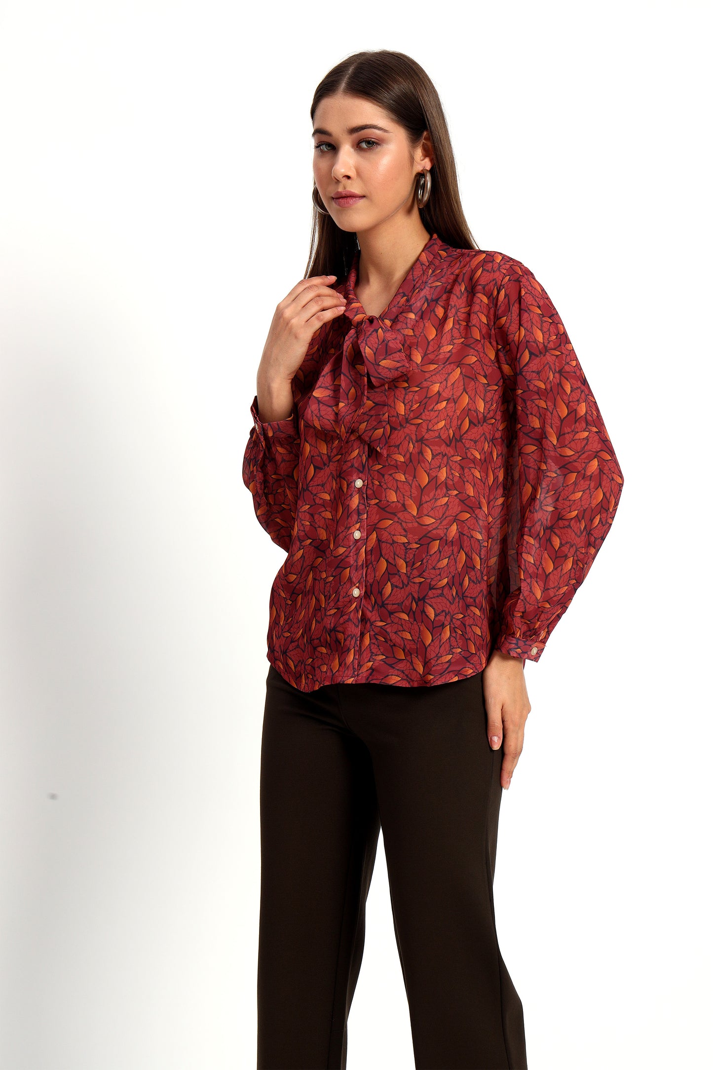 Maroon Lucent Leaf Bow Shirt