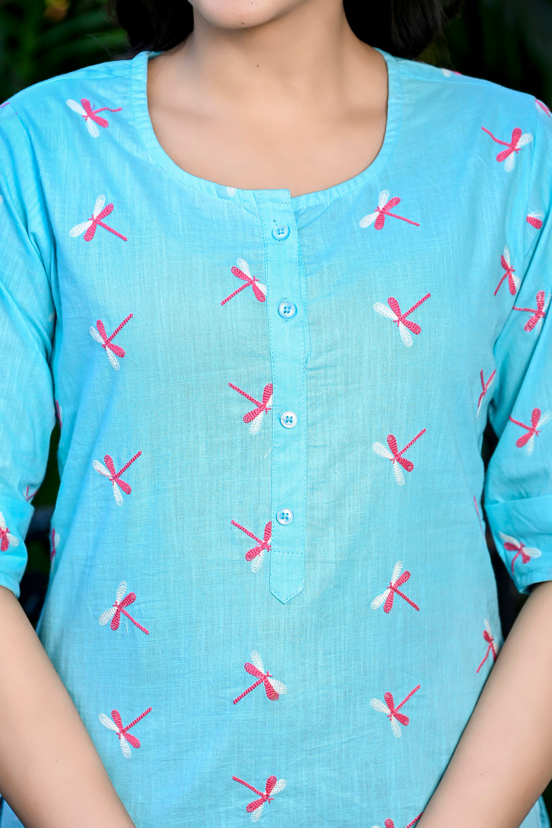 Blue Embroidered Cotton Top