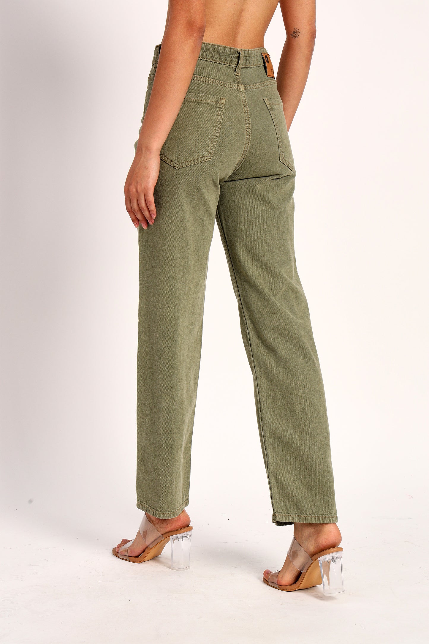 Olive Green Straight Fit Wide Leg Jeans