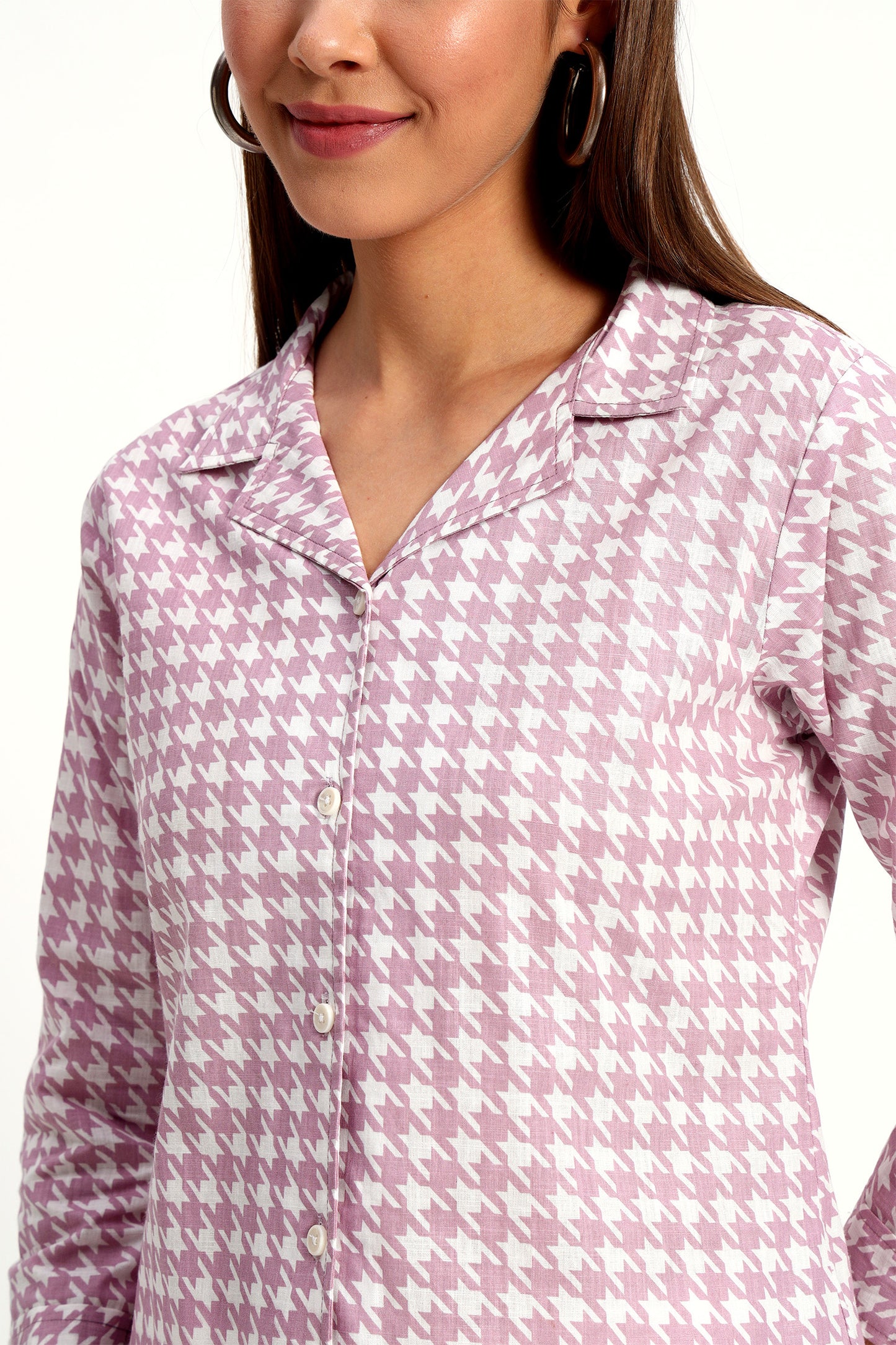 Lilac Houndstooth Lapel Collar Shirt