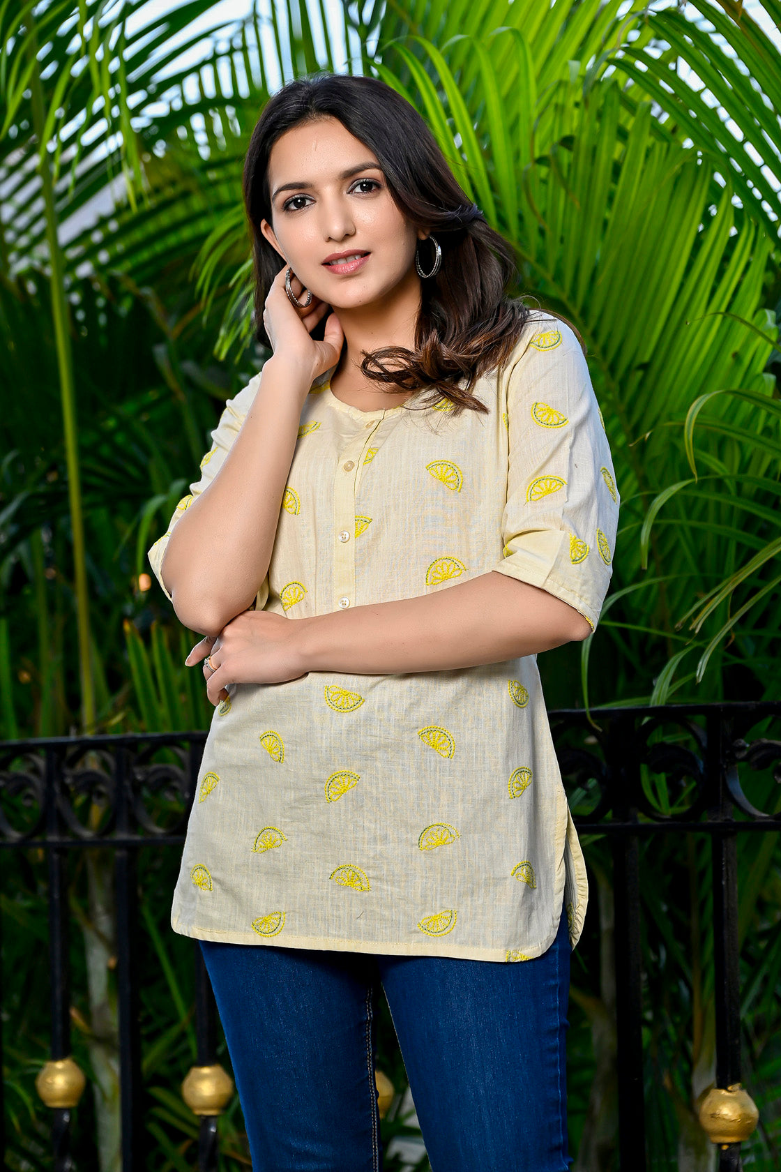 Lemon Embroidered Cotton Top