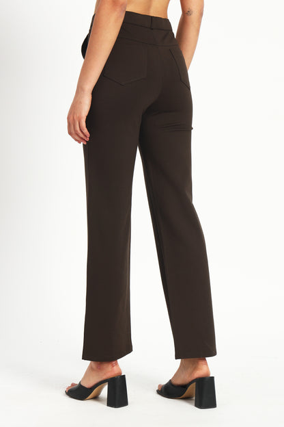 Dark Brown Straight Fit Stretch Pants