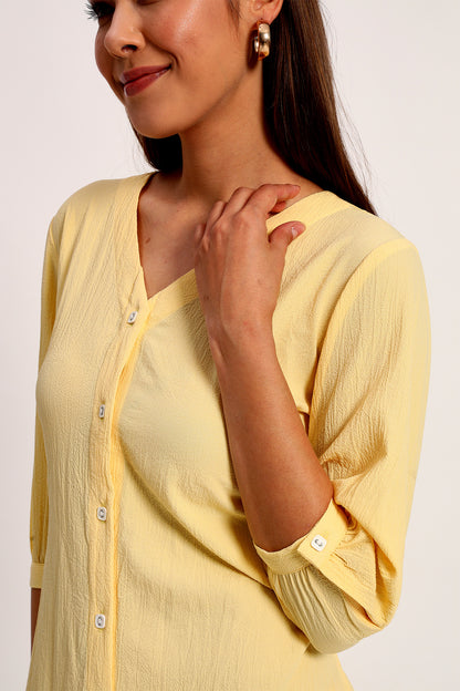 Wrinkle Yellow A-line Dress