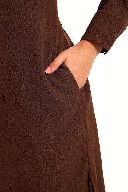 Wrinkle Brown Straight Dress