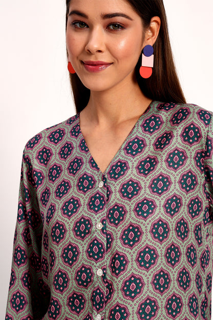 Light Olive Ajrak Print Shirt