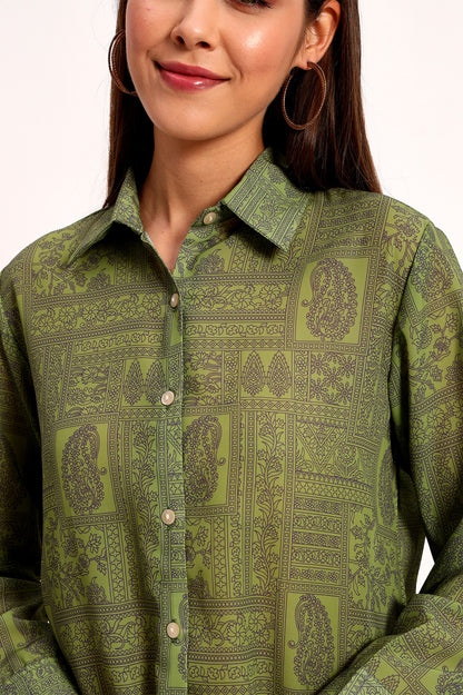 Light Olive Paisley Print Shirt