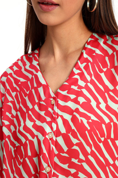 Cherry Red Wavy Print Shirt