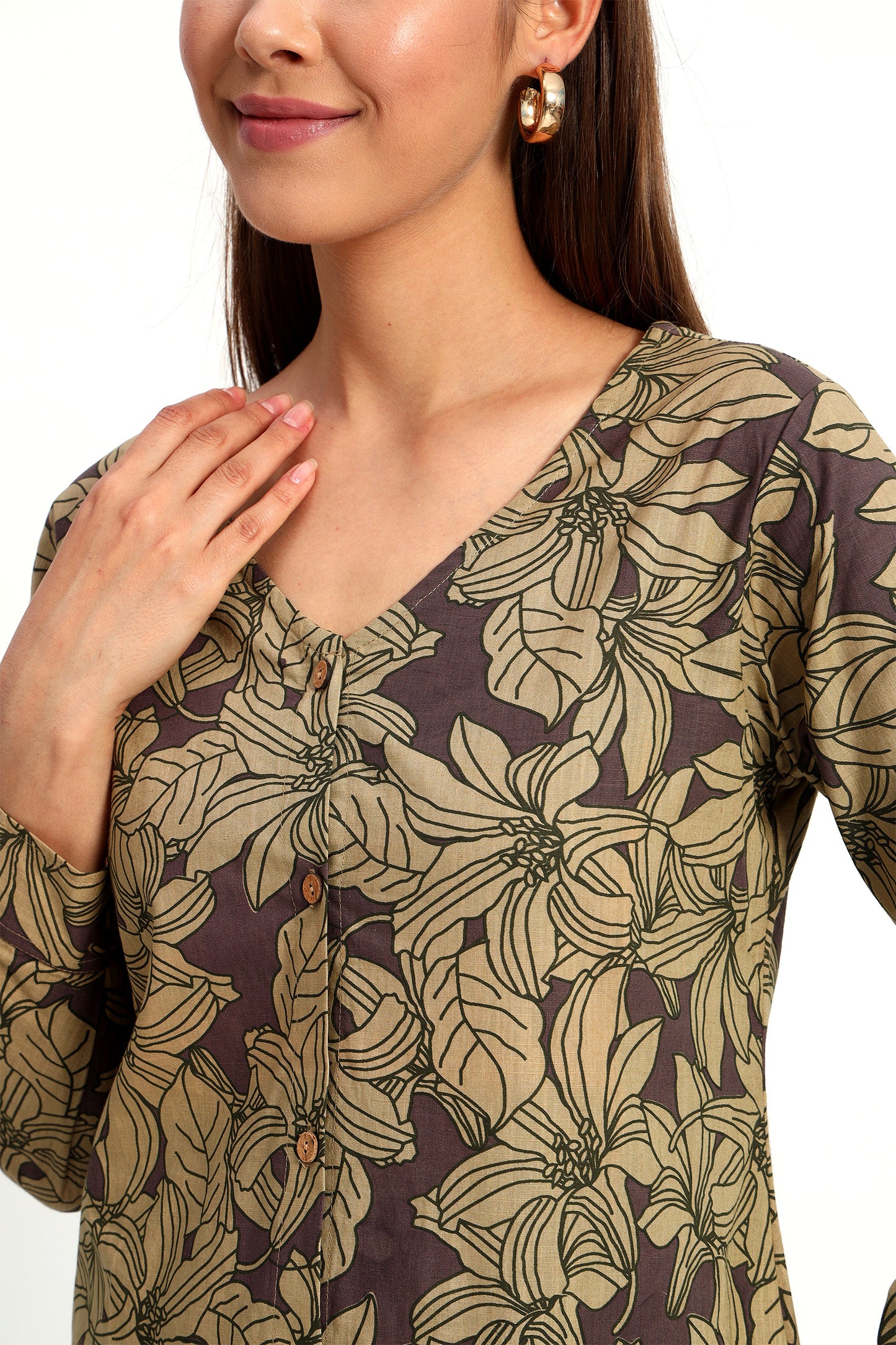 Dusty Plum Floral V Neck Shirt