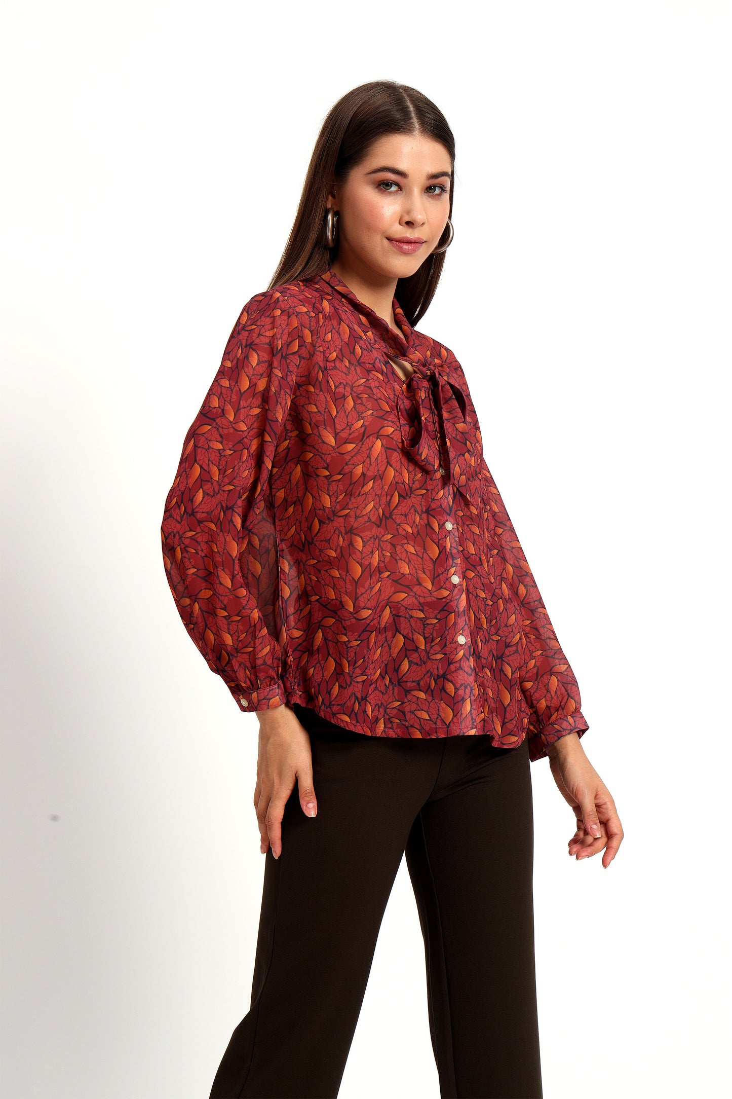 Maroon Lucent Leaf Bow Shirt