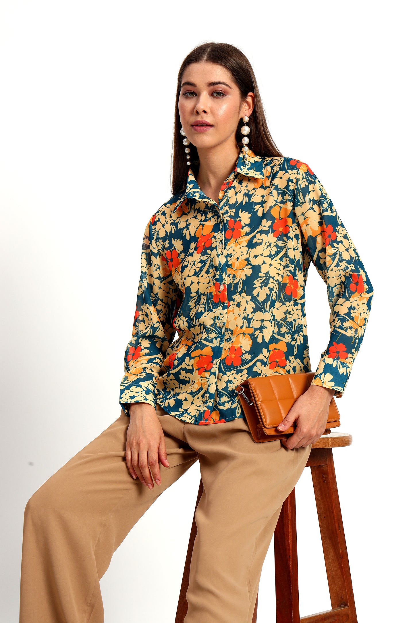 Navy Floral Print Shirt