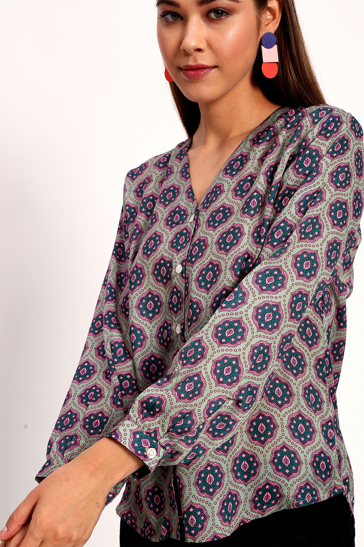 Light Olive Ajrak Print Shirt