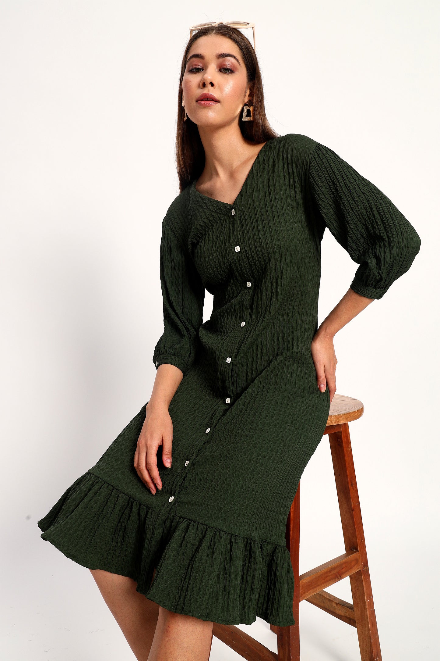 Wrinkle Olive A-line Dress