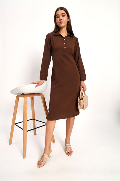 Wrinkle Brown Straight Dress