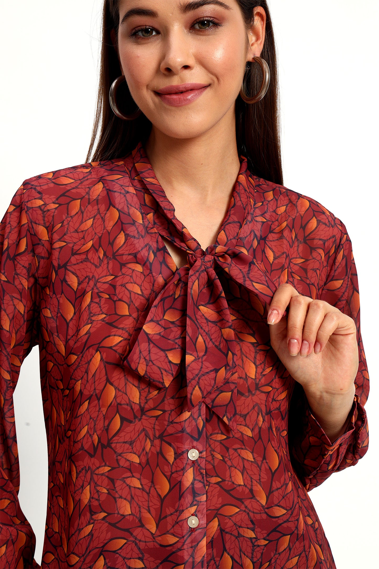 Maroon Lucent Leaf Bow Shirt