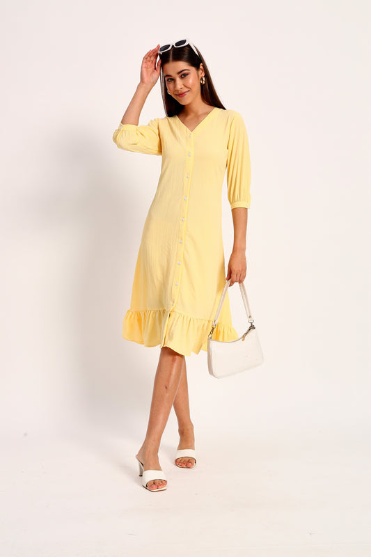 Wrinkle Yellow A-line Dress