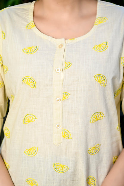 Lemon Embroidered Cotton Top