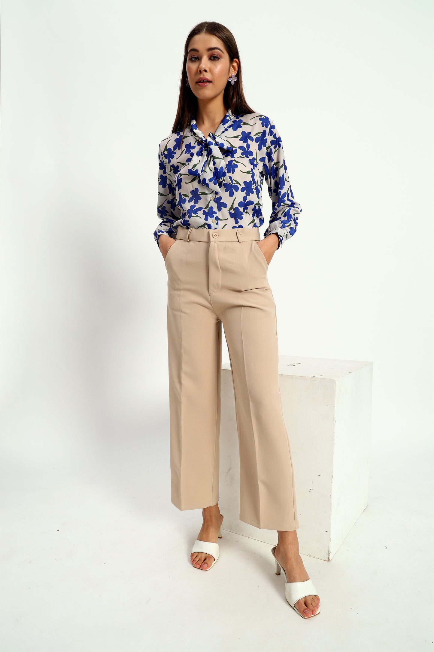 Beige Straight Fit Korean Pants