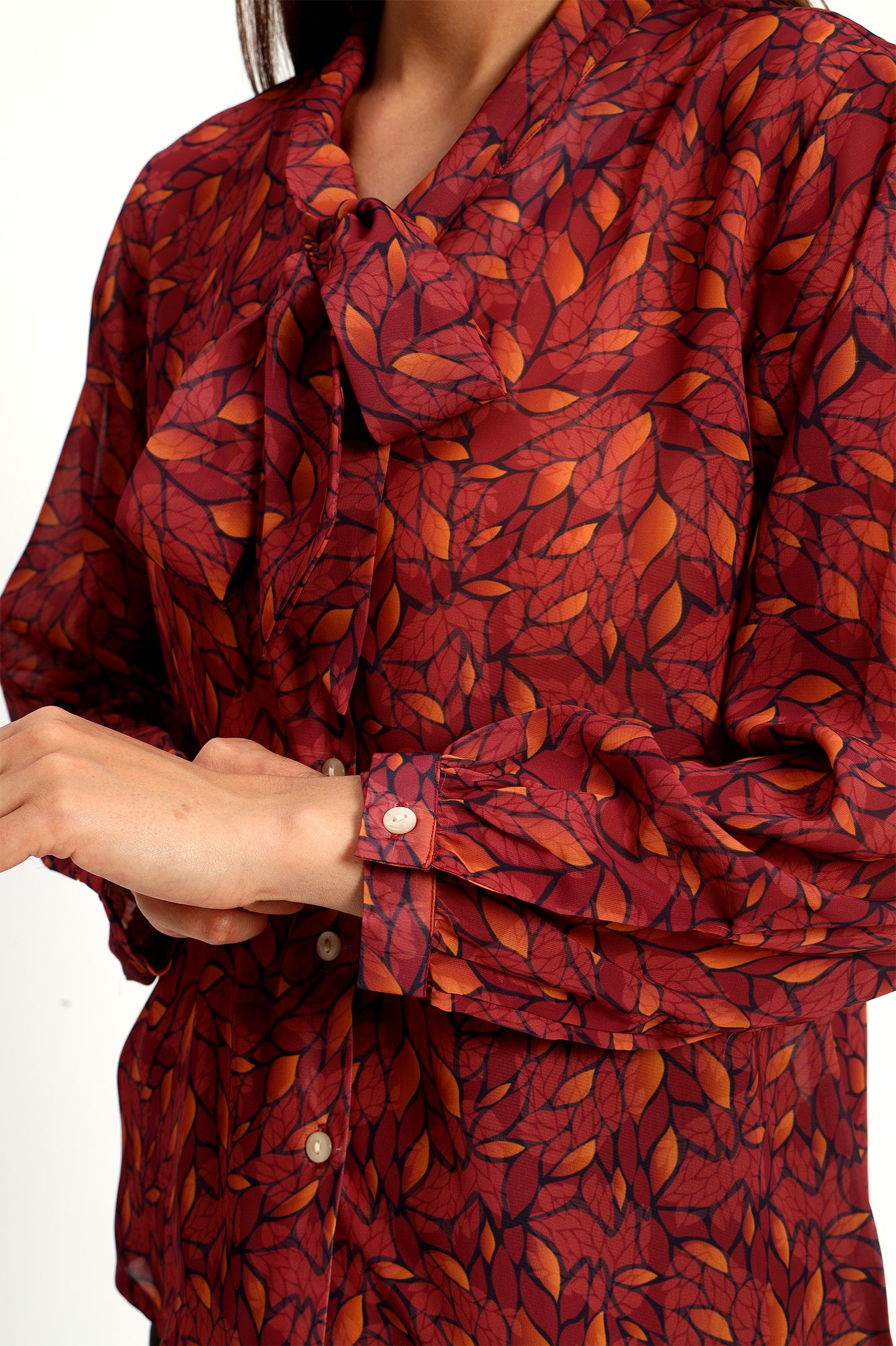 Maroon Lucent Leaf Bow Shirt