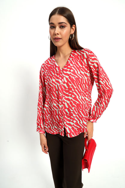 Cherry Red Wavy Print Shirt