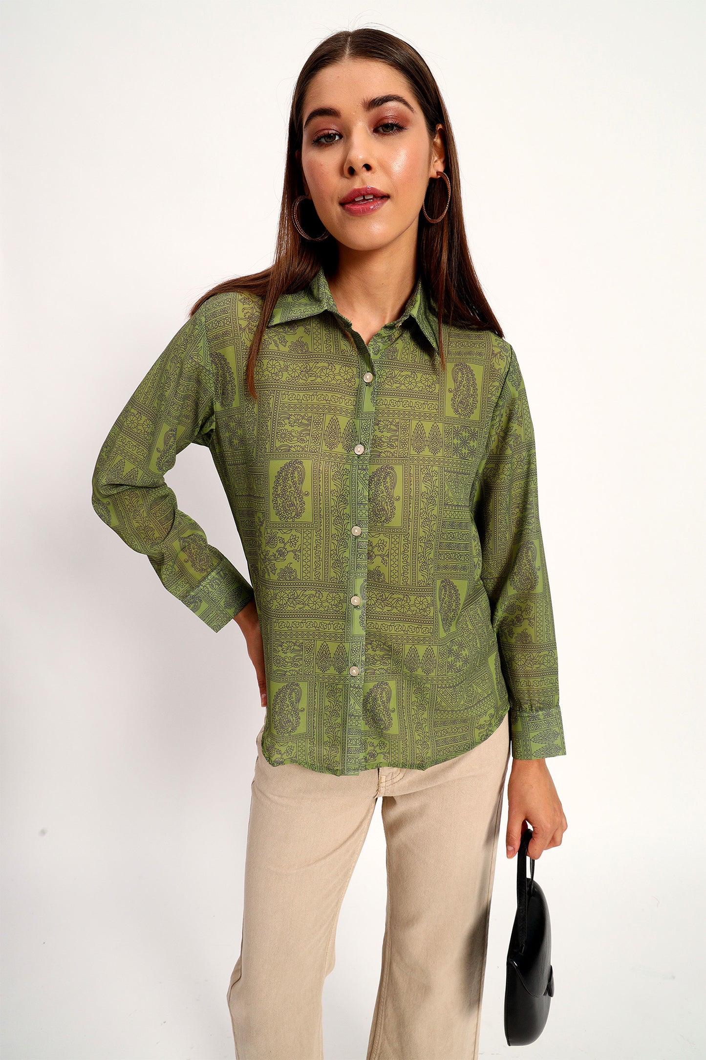 Light Olive Paisley Print Shirt