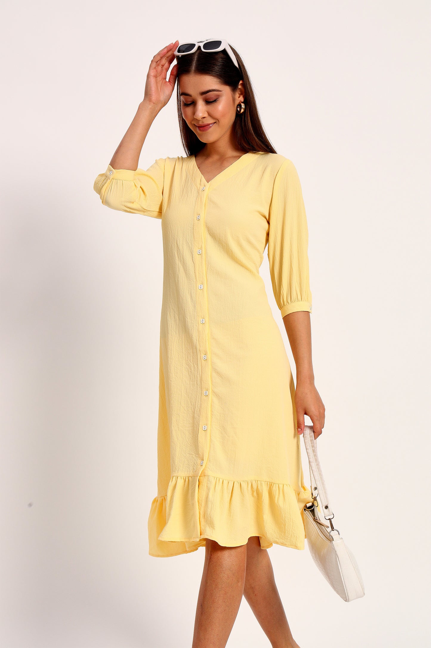 Wrinkle Yellow A-line Dress