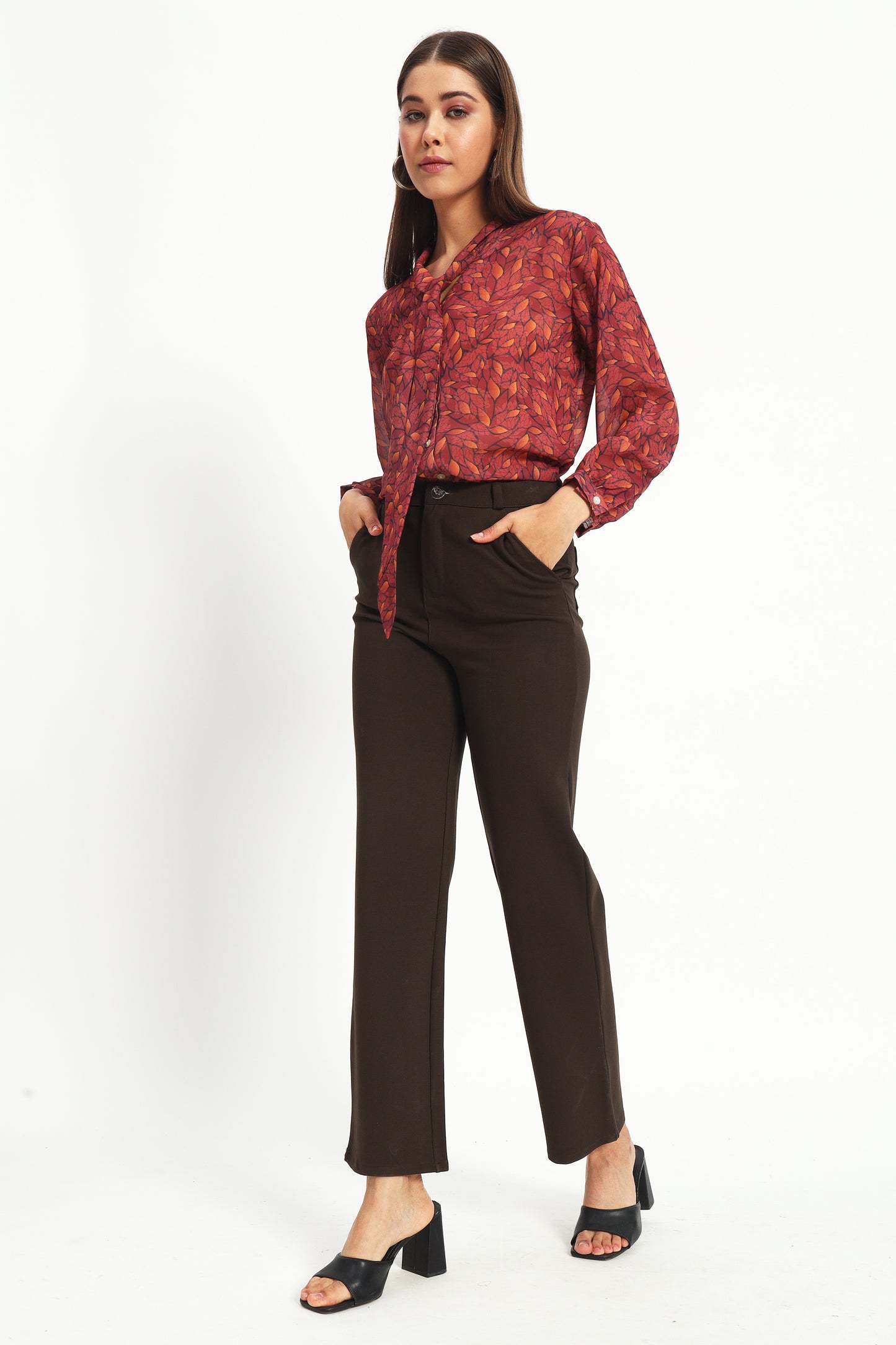 Dark Brown Straight Fit Stretch Pants