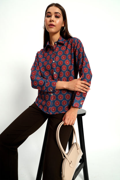 Navy Ajrak Print Shirt