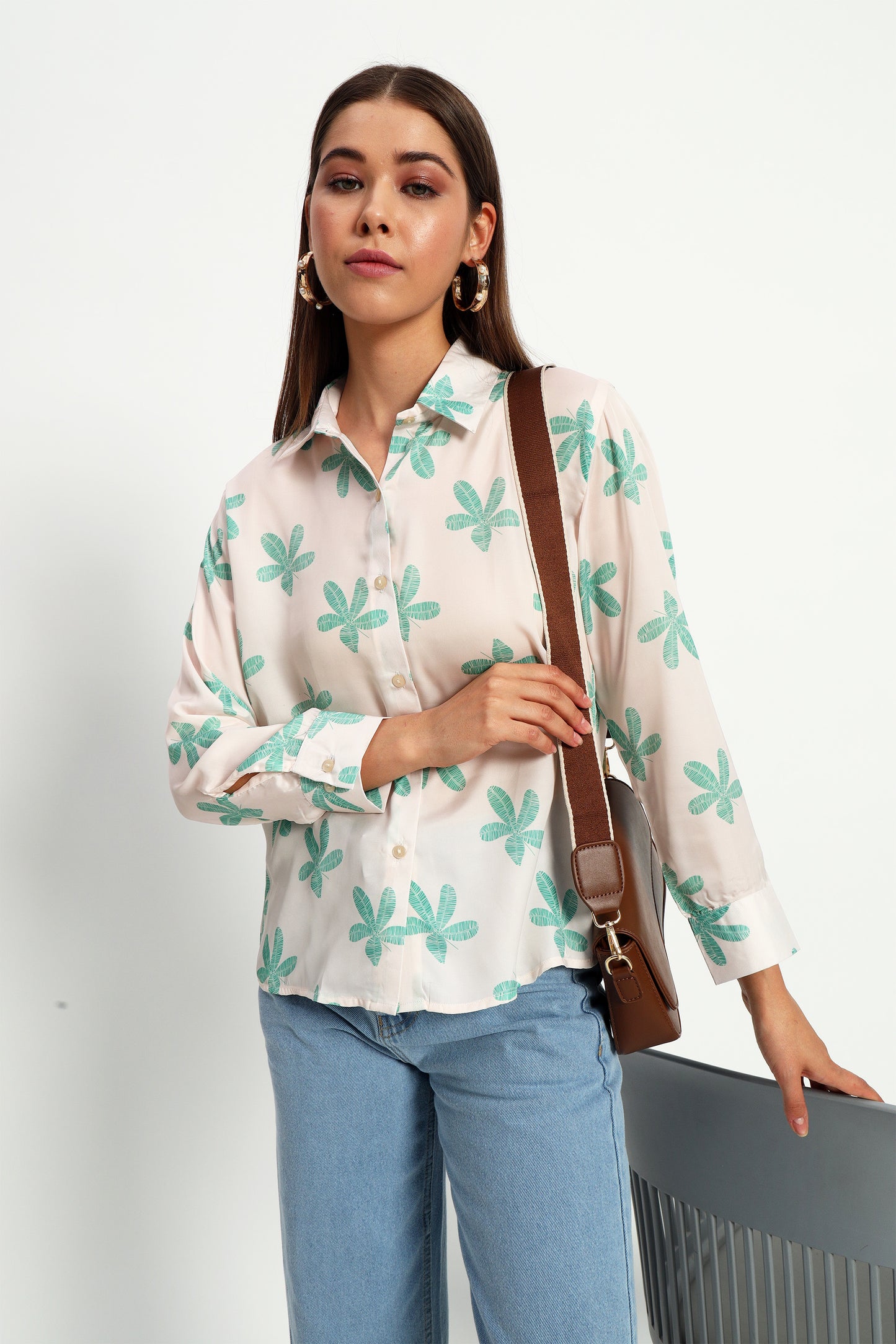 Off White Floral Print Shirt