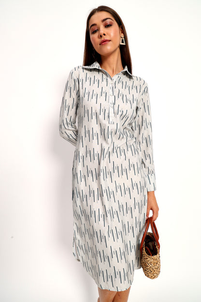 Slub Print Straight Dress